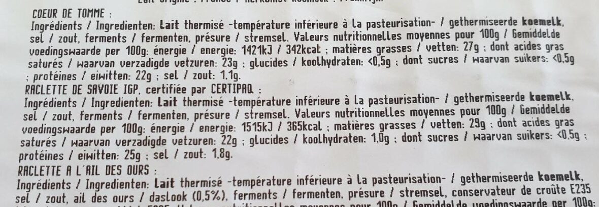Assortiment pour raclette - Ingrediënten - fr