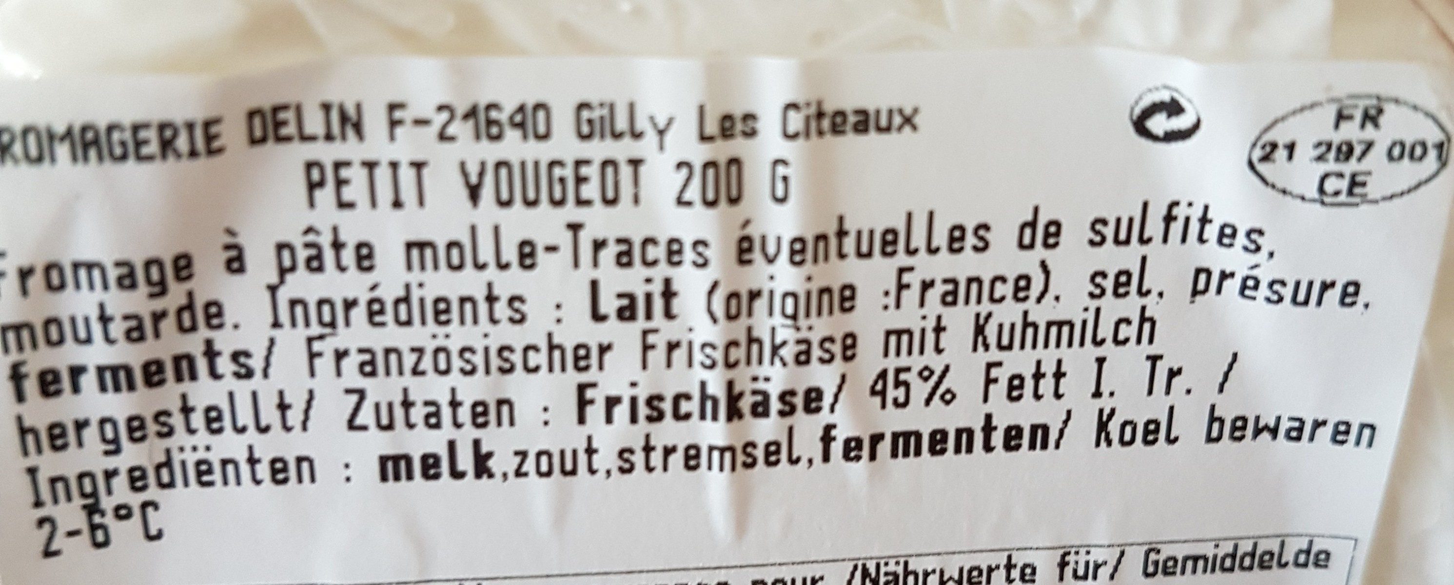 Fromage Le Petit Vougeot - Ingrédients