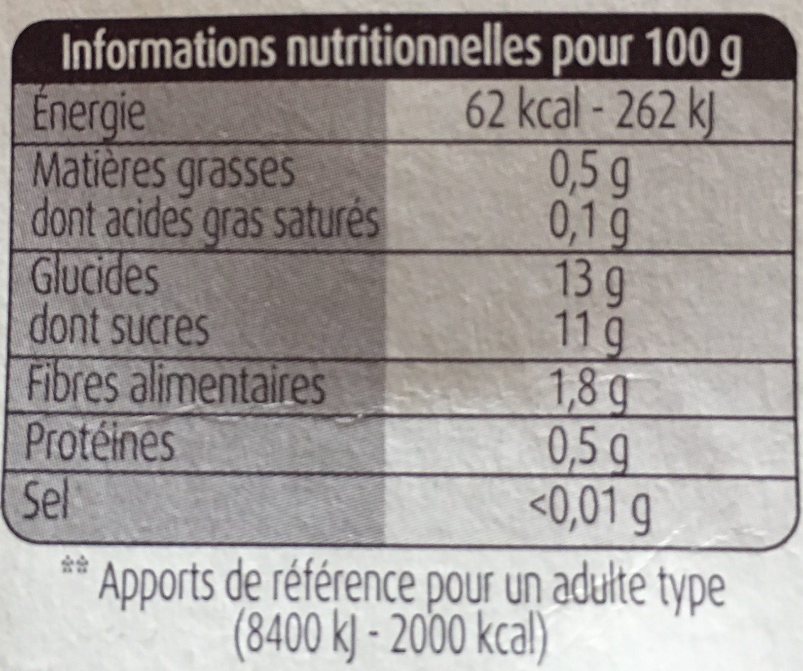Pommes Myrtilles Sans Sucres Ajoutés - Tableau nutritionnel