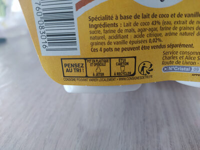 Végétal lait de coco vanille - Instruction de recyclage et/ou informations d'emballage