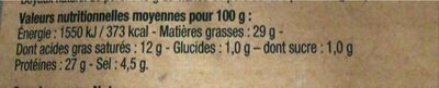 Lot de 3 saucissons secs de Savoie - Tableau nutritionnel