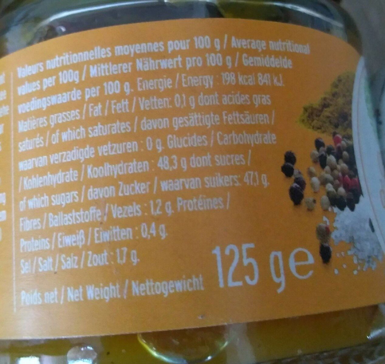 Chutney De Mangue - Tableau nutritionnel