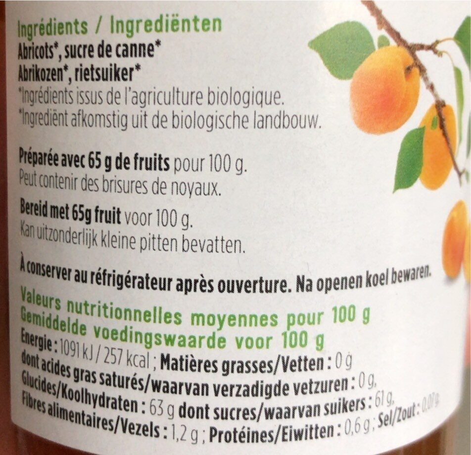 Confiture d’abricots - Tableau nutritionnel