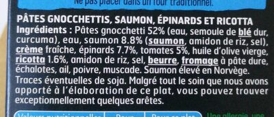 Saumon & gnocchetti, sauce ricotta épinards - Ingredienser - fr