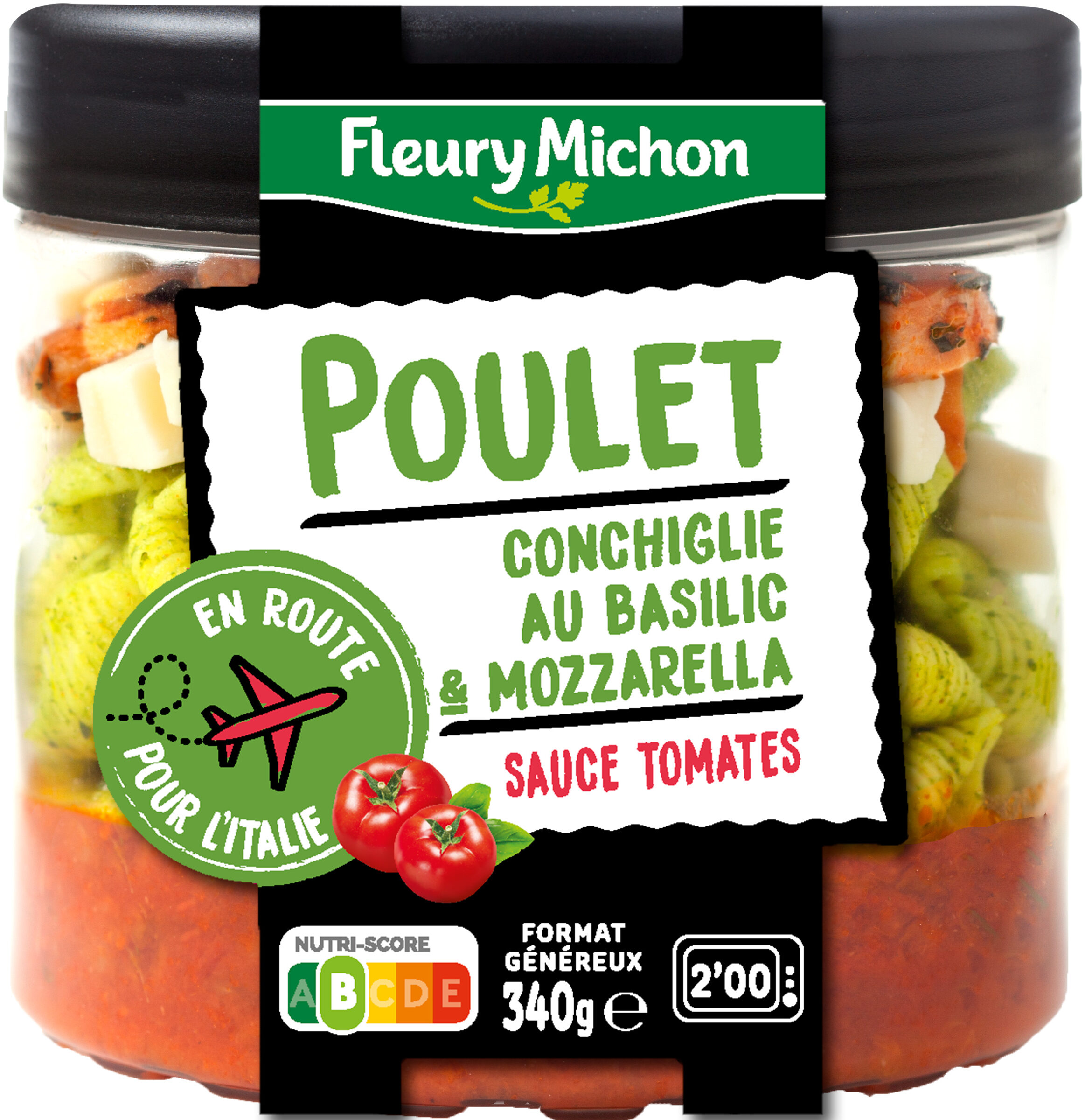 Poulet, conchiglie au basilic & mozzarella, sauce tomates - Produit