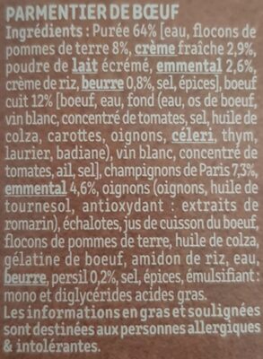 Le Parmentier de Boeuf Charolais purée à la crème fraîche - Ingrediënten - fr