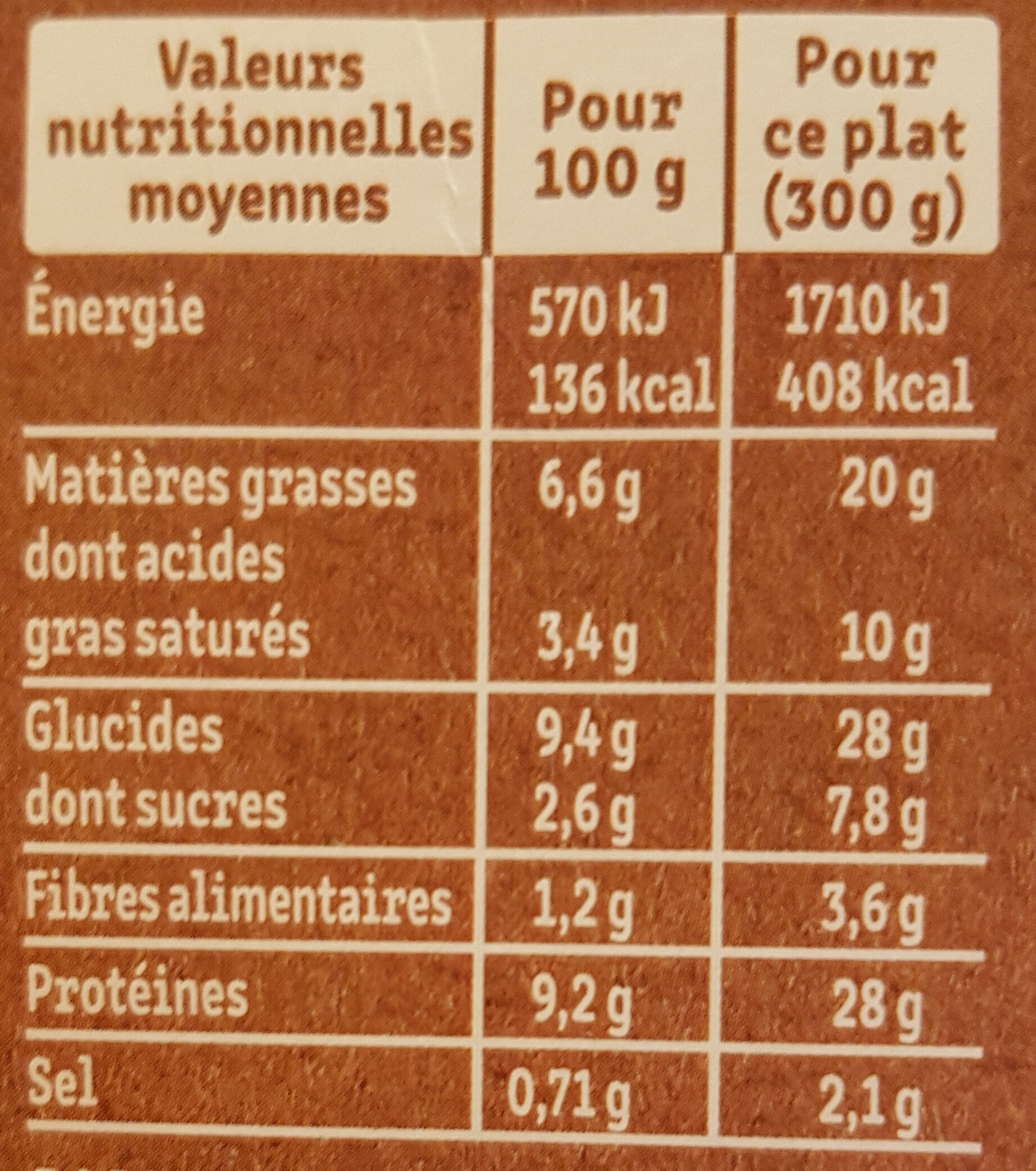 Le Parmentier de Boeuf Charolais purée à la crème fraîche - Valori nutrizionali - fr