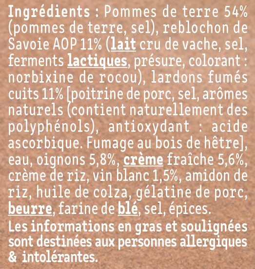 La tartiflette au Reblochon cuisinée aux petits oignons - Ingrediënten - fr
