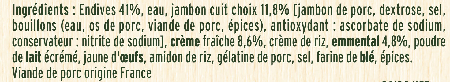 Les Endives au Jambon sauce onctueuse à la crème - Ingredients - fr