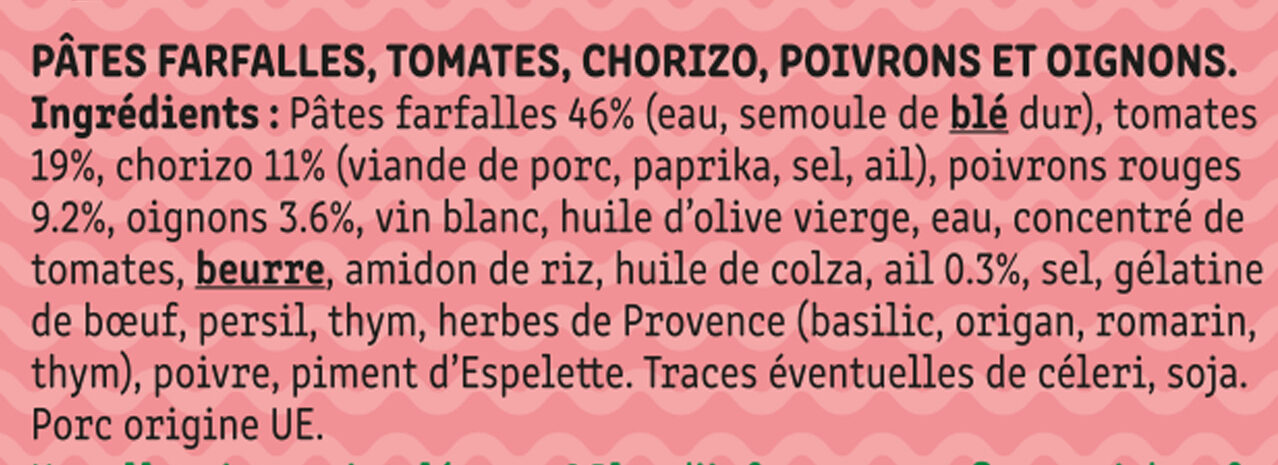 Chorizo doux farfalles et piperade basque - Ingrediënten - fr