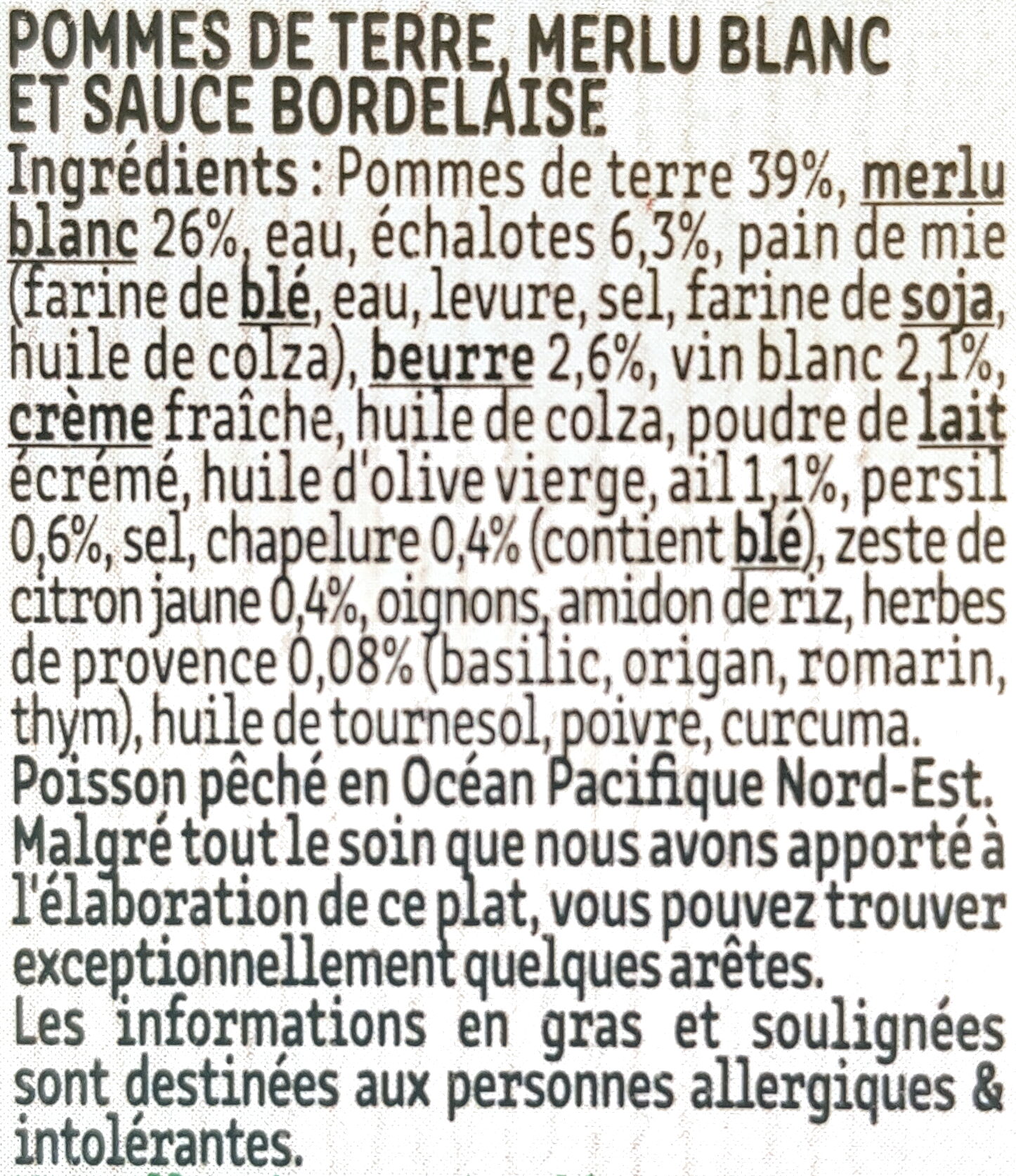 Poisson à la Bordelaise & écrasé de pommes de terre - Ingrediënten - fr