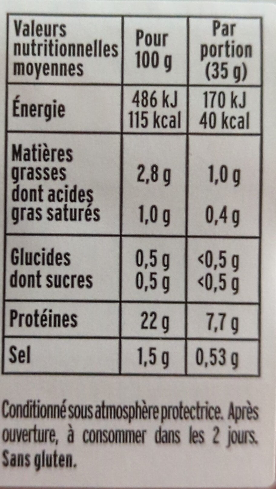 Le Supérieur A l'Etouffé - Nutrition facts - fr