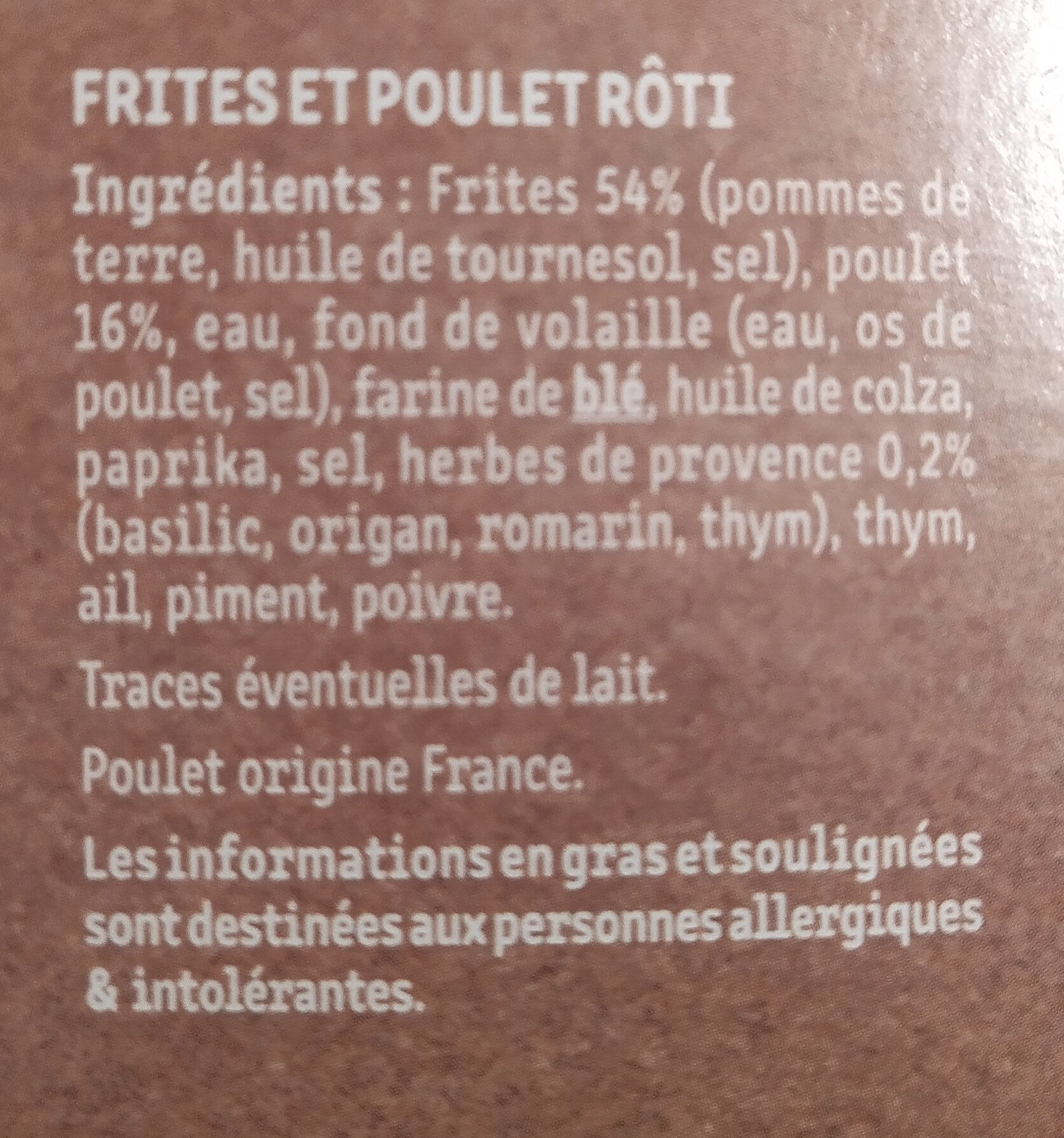 Poulet rôti frites dorées au four - المكونات - fr