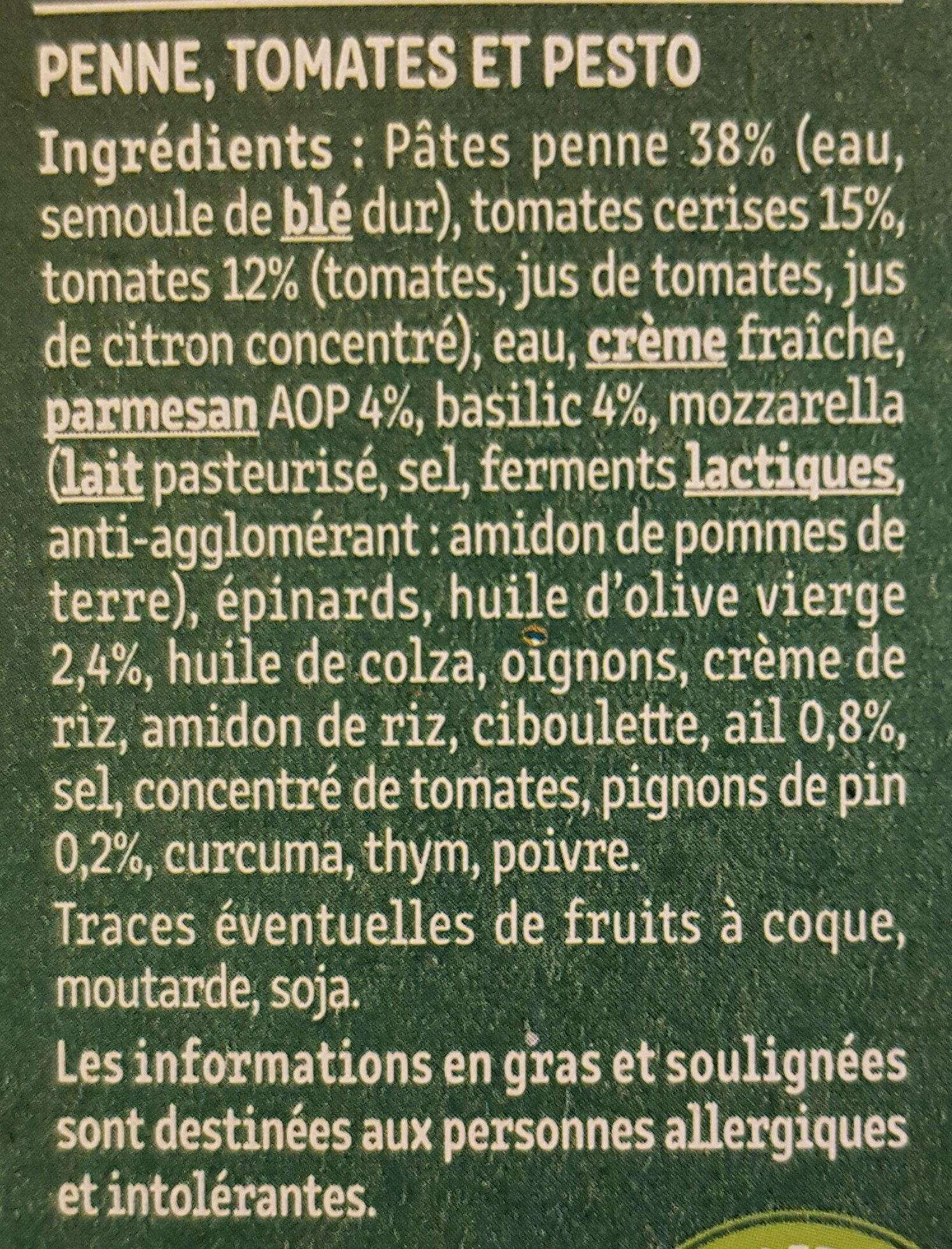 Penne au Pesto basilic et tomates cerises - Ingredienti - fr