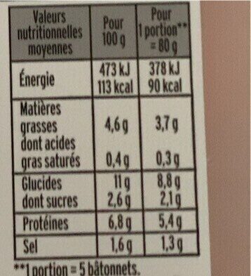 Le moelleux - Nutrition facts - fr