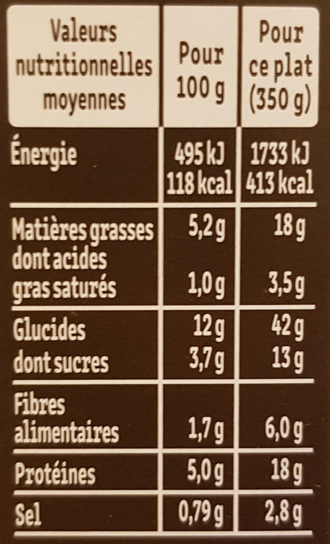La Tajine de Boeuf et ses Légumes du Soleil - Nutrition facts - fr