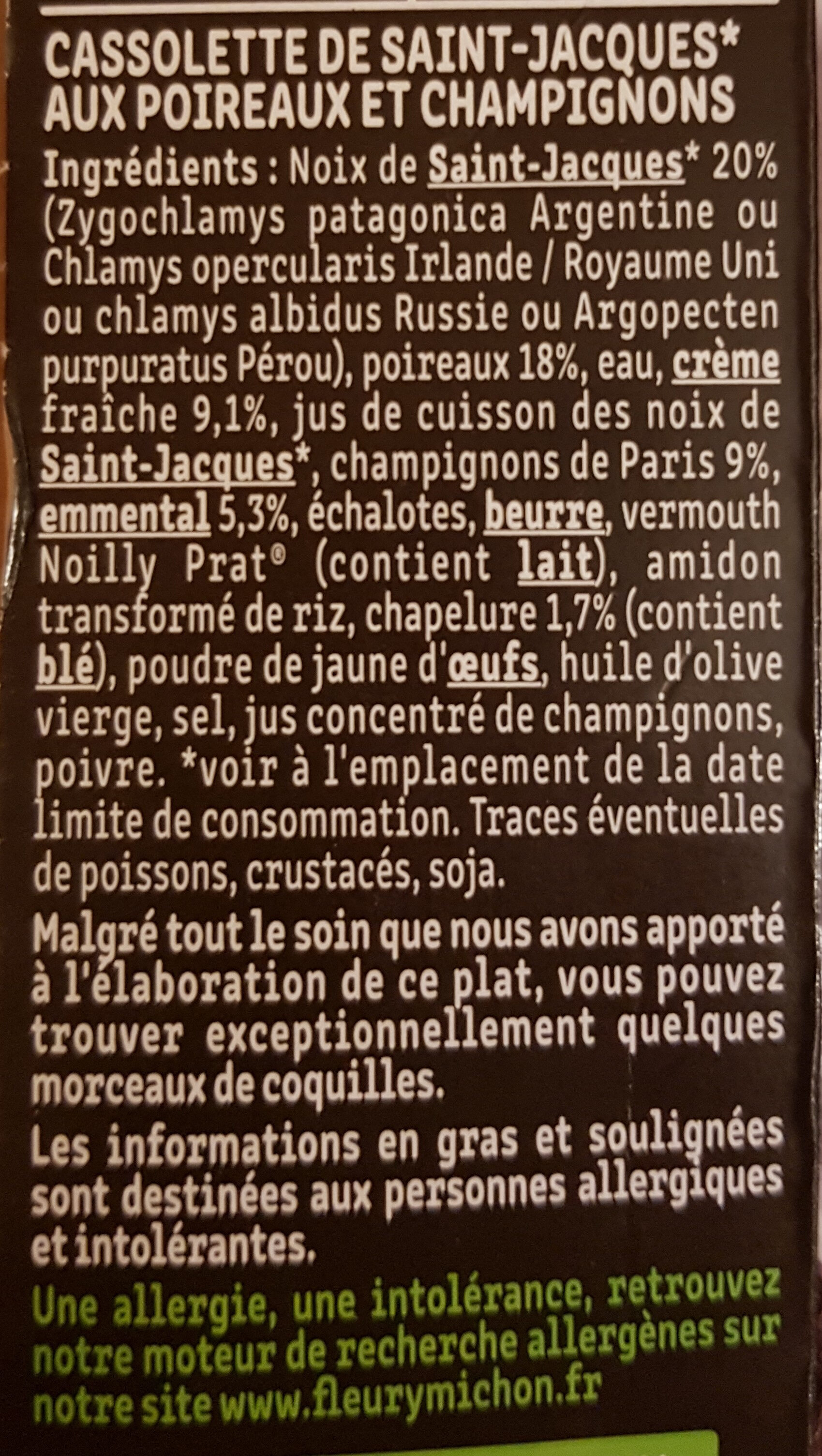 Les noix de ST-Jacques et ses poireaux et champignons - Ingredients - fr