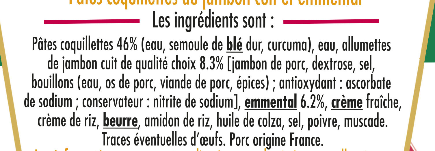 BOX JAMBON EMMENTAL (coquillettes jambon, emmental) - المكونات - fr