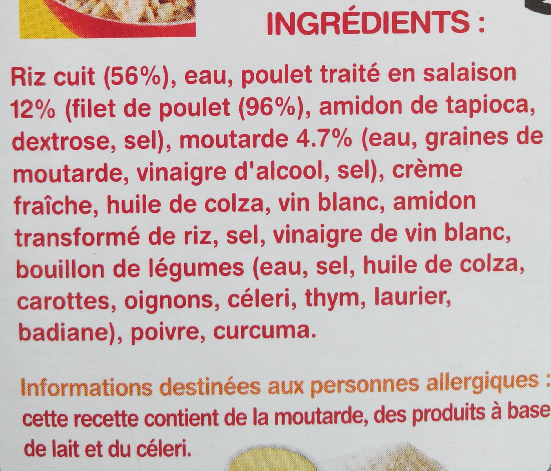 Poulet rôti sauce moutarde & riz - Ingrédients