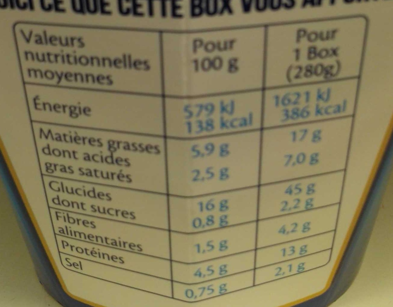 Box à la Bretonne (Pâtes conchiglie aux Saint-Jacques*, cidre breton & crème) - Näringsfakta - fr