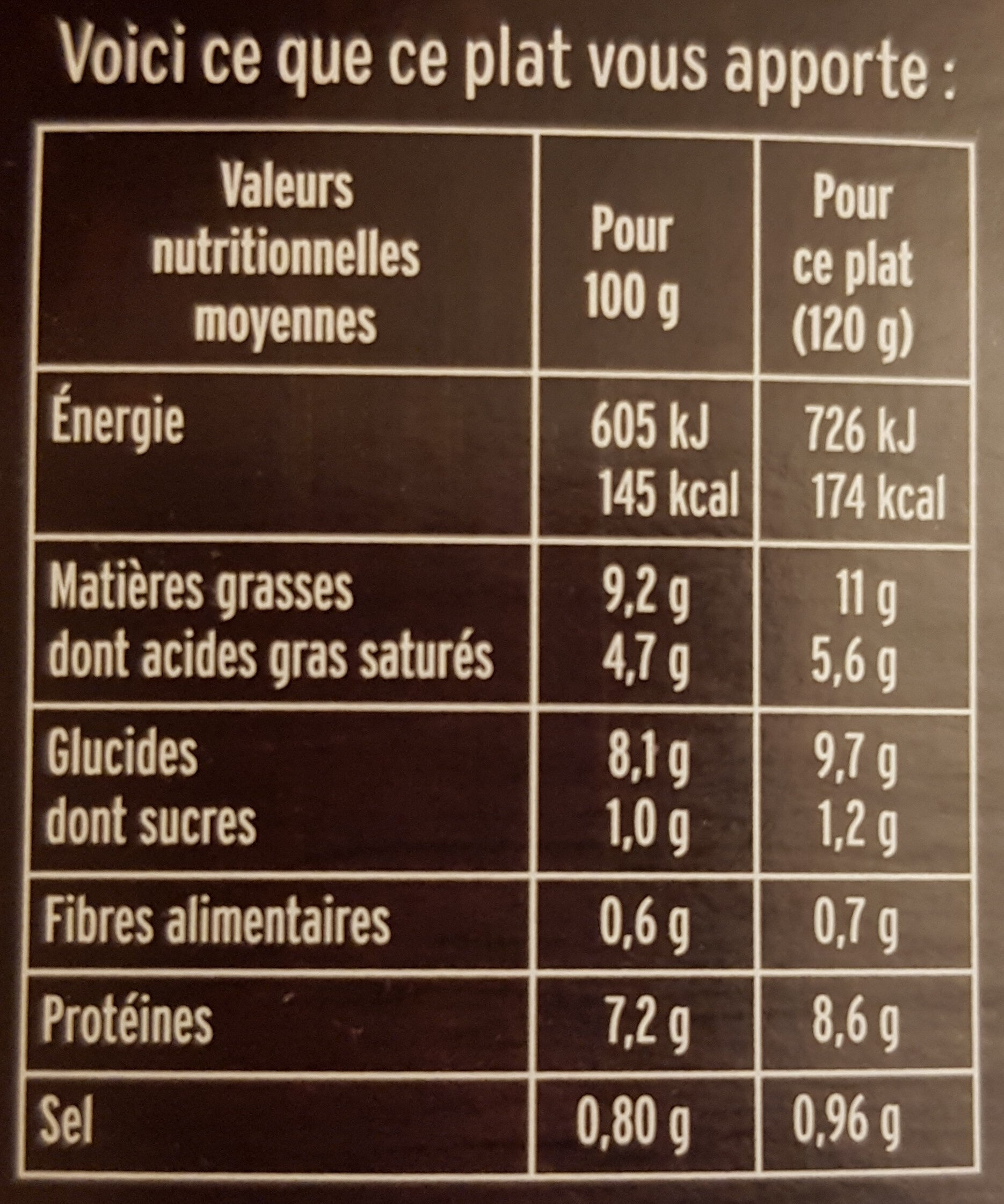 Cassolette Crabe aux Épices et Crozets de Savoie - Información nutricional - fr