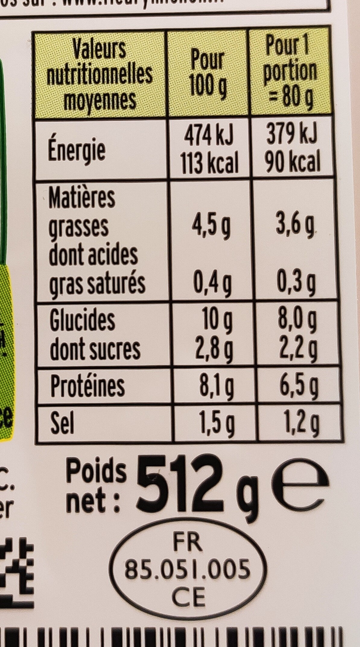 Le Moelleux - Valori nutrizionali - fr