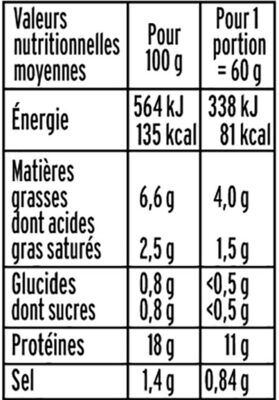 Dés d'épaule Bio - 25% de sel* - 2 x 60 g - Información nutricional - fr
