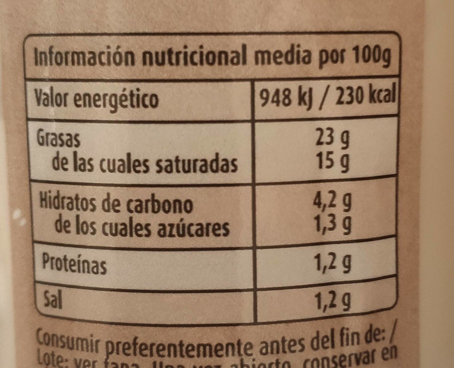 Salsa n°9 holandesa - Nutrition facts - es