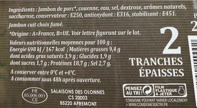 Jambon Dougrill - Nutrition facts - fr