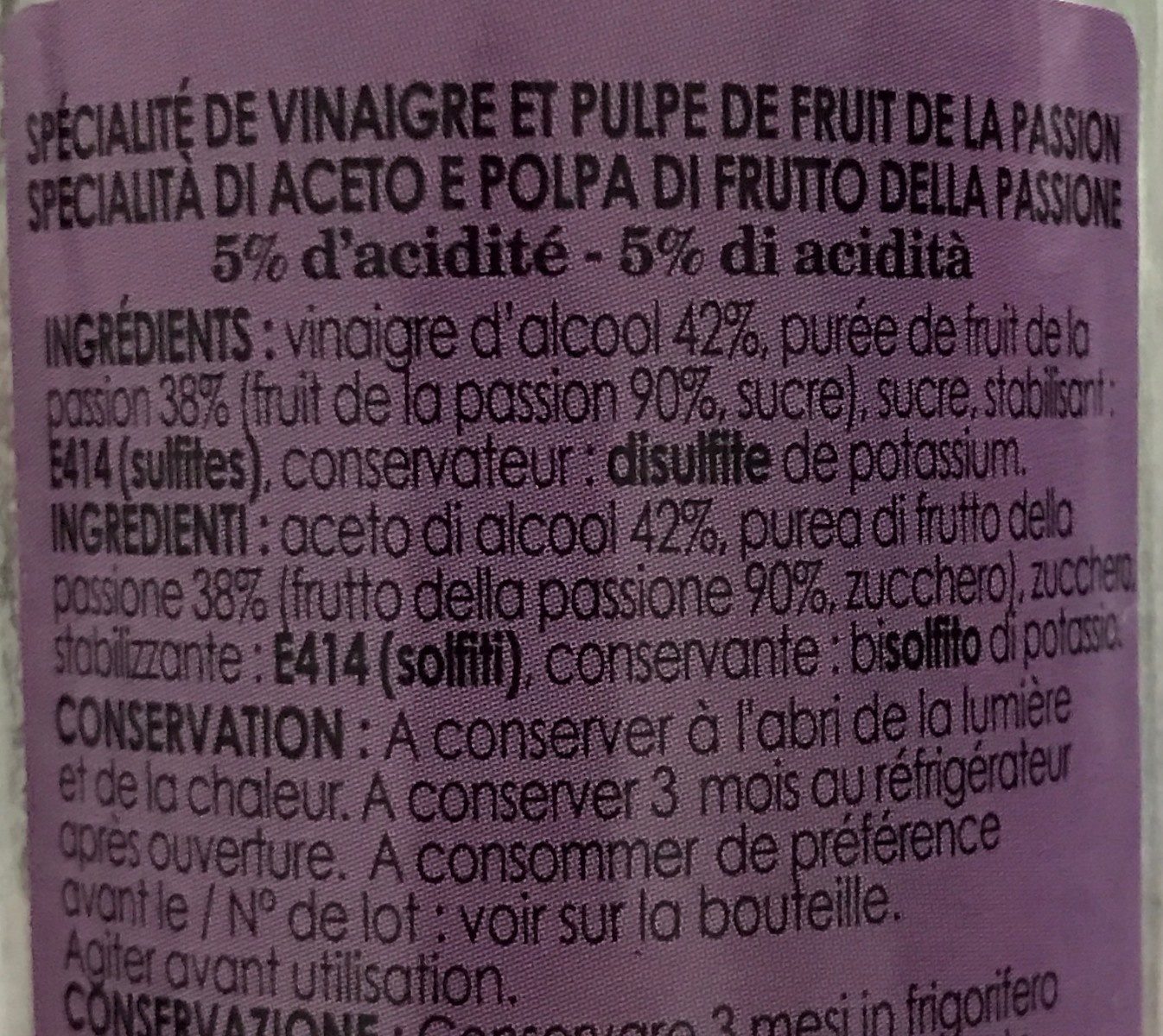 Vinaigre et pulpe de fruit de la passion - Ingredients - fr