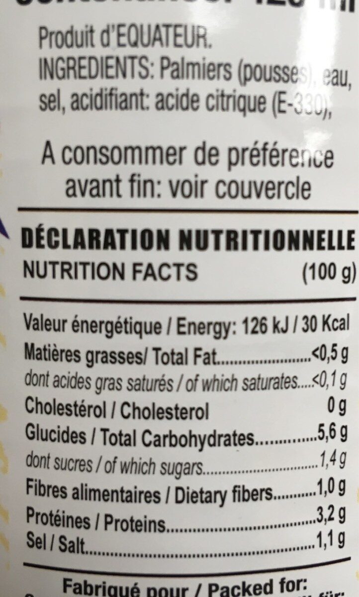 Coeur De Palmier 400G - Nutrition facts - fr