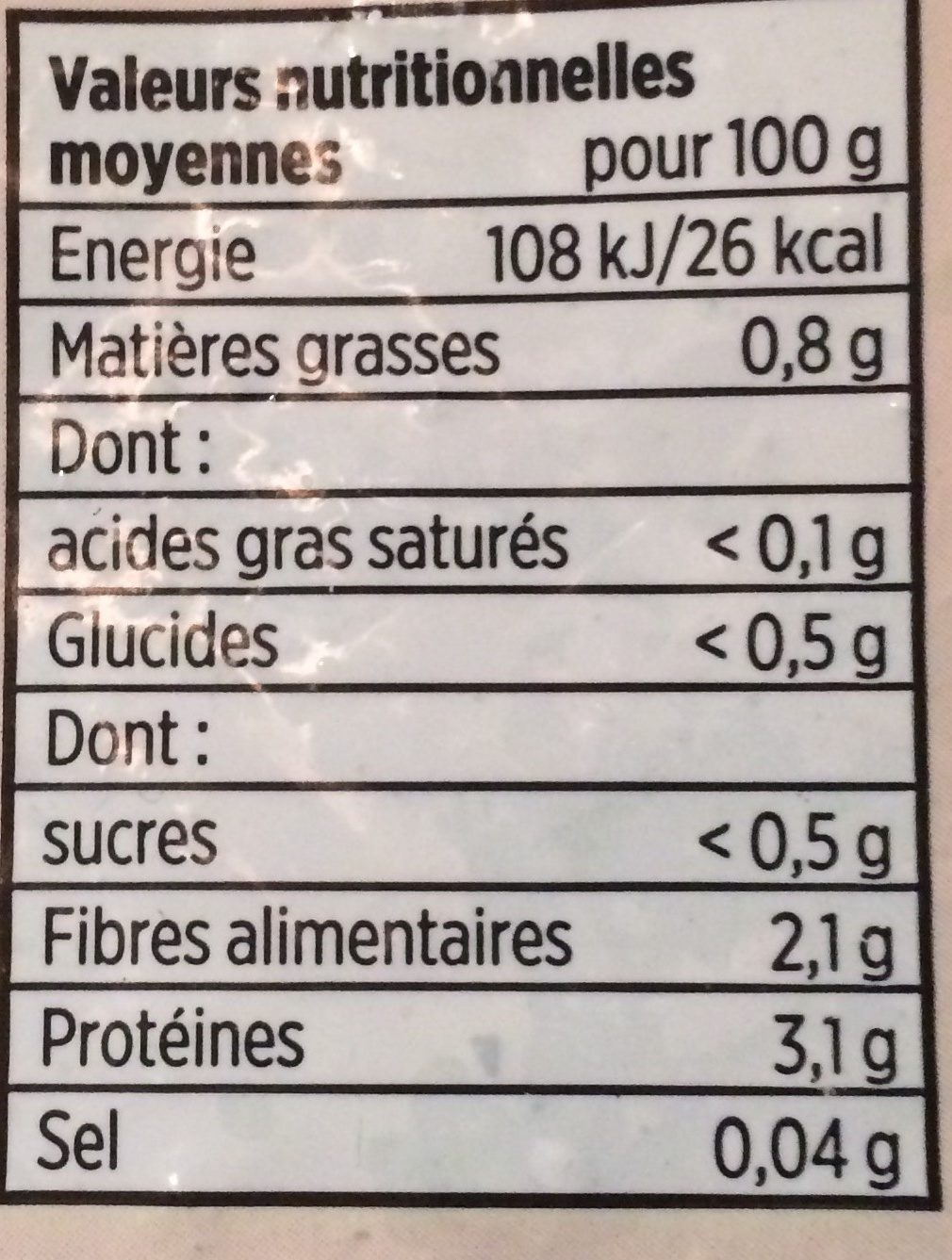 Epinards hachés - Nutrition facts - fr