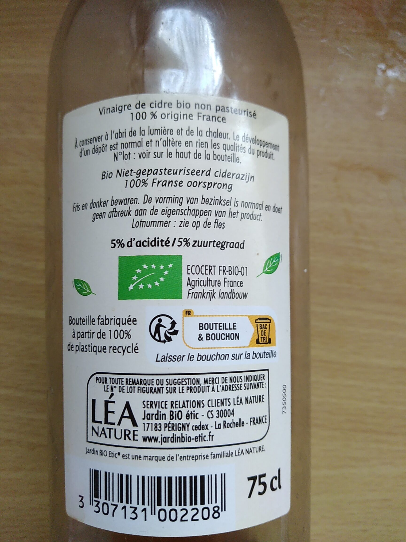 Vinaigre de cidre - Instruction de recyclage et/ou informations d'emballage