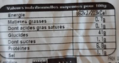 Baguette Filet BIO - Tableau nutritionnel