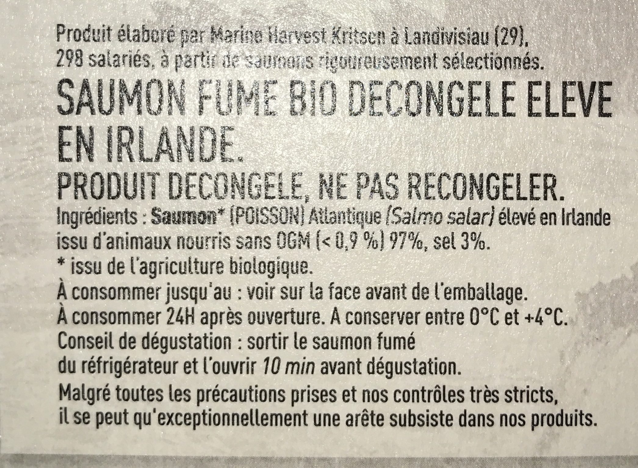 Saumon Irlande Bio Pure Origine - Ingredientes - fr