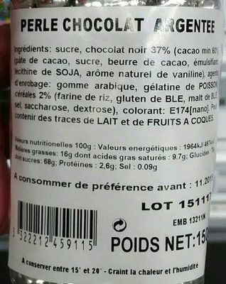 Perles Chocolat Argentées - Ingredients - fr