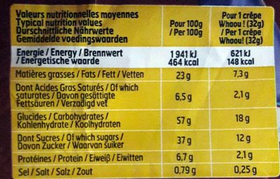 Crêpes Whaou Chocolat - Nutrition facts - fr