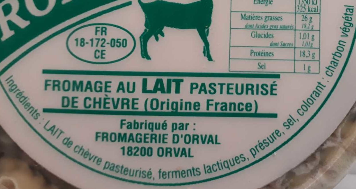 Romorantin Fromage au lait pasteurisé de chèvre - Ingredients - fr