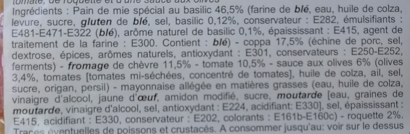 L'Authentique Coppa Tomate Chèvre Roquette Sauce olives - Ingredients - fr