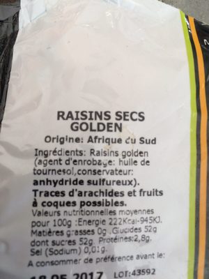 Raisin golden - Ingredientes - fr