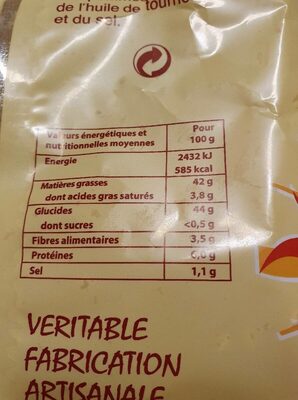 Les chips artisanales ensoleillees - Nutrition facts - fr