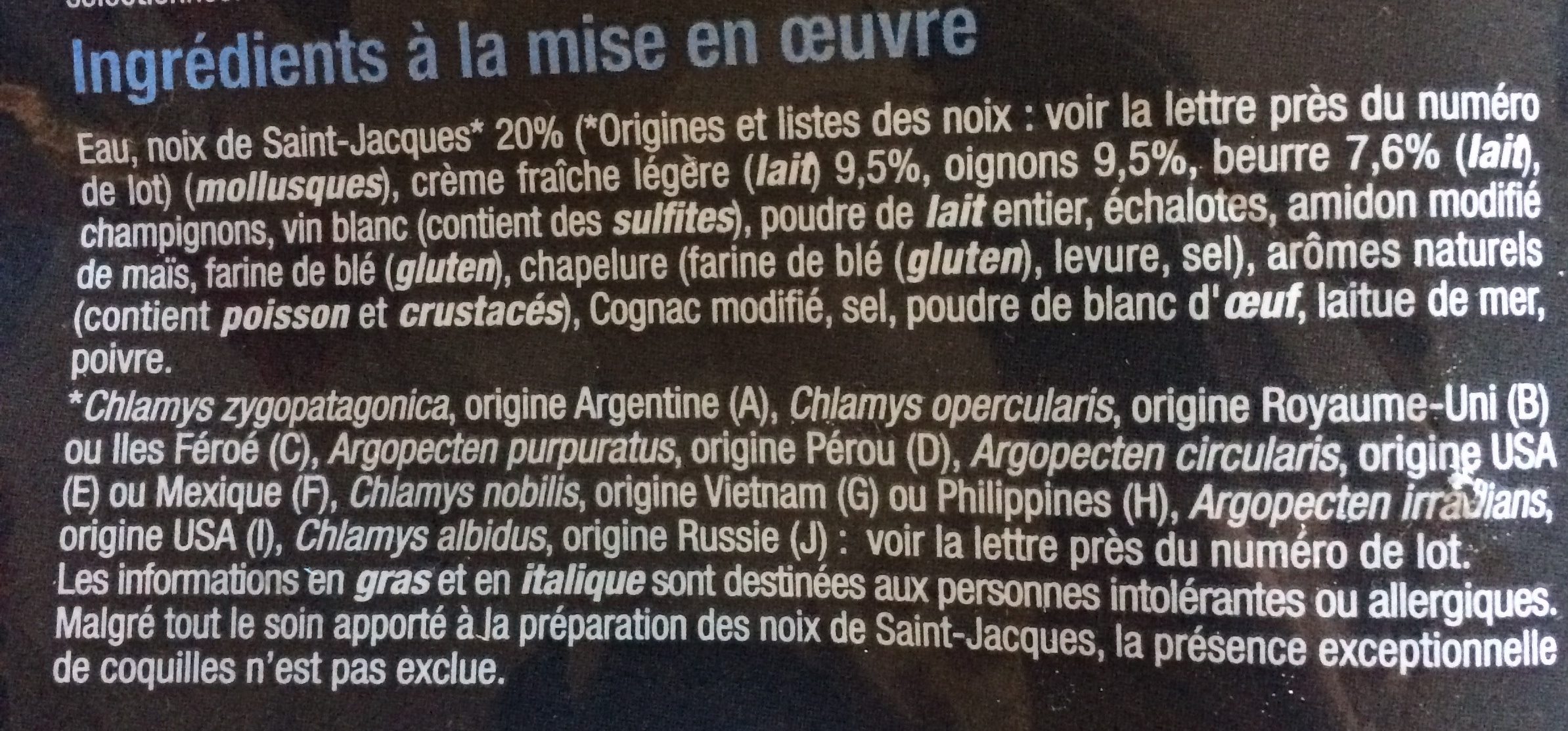 Coquilles aux noix de St-Jacques à la Bretonne - Ingredienser - fr