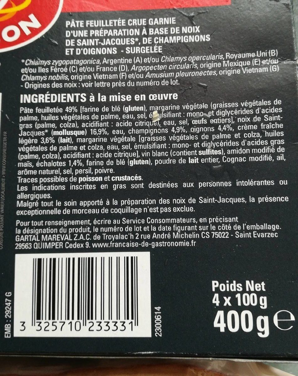 Paniers feuilletés noix St Jacques - Ingredienser - fr