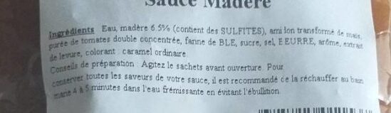 Sauce Madère - Ingrédients