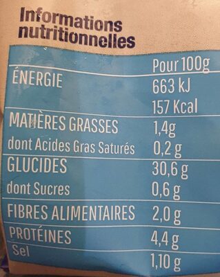 Mes gnocchis - Tableau nutritionnel
