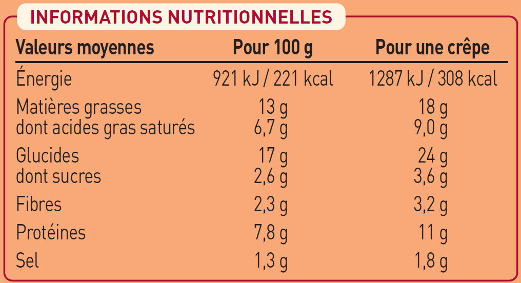 2 crêpes Fruits de Mer et petits Légumes - Nutrition facts - fr