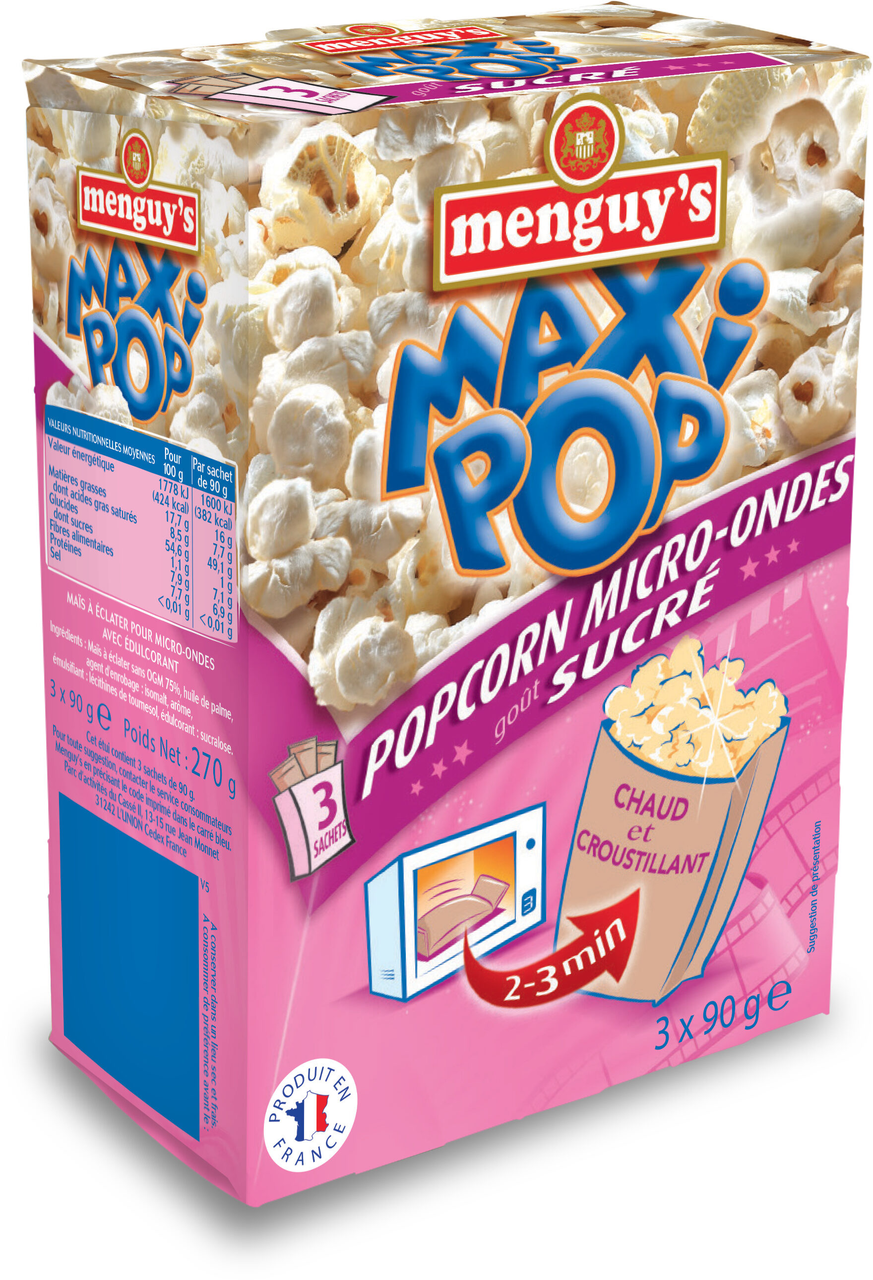 Pop corn micro-ondes sucre 3x90g - Product - fr