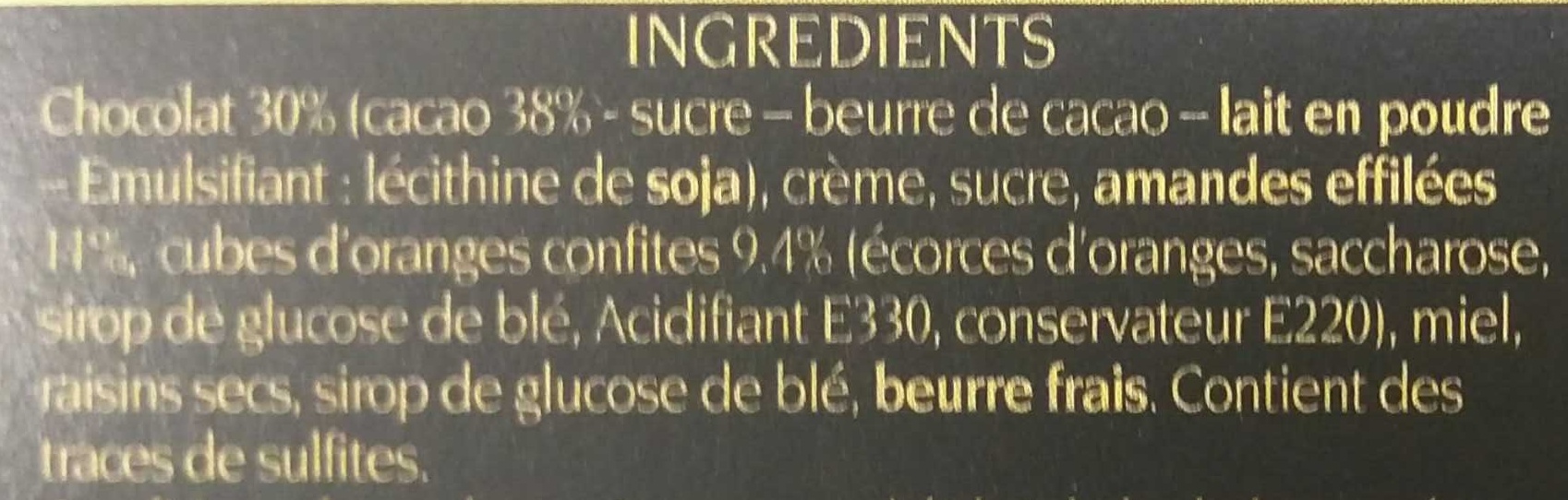 Les Florentins ® Chocolat lait et orange - المكونات - fr