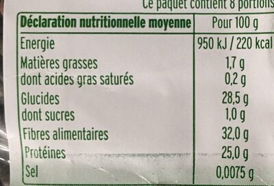Lentilles vertes Bio - Tableau nutritionnel