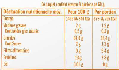 Couscous complet - Información nutricional - fr
